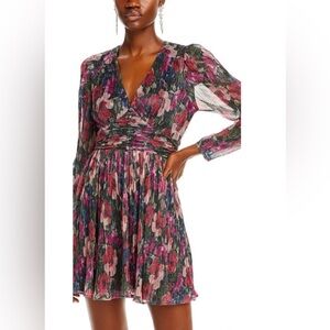 🆕 Aqua Long Sleeve Metallic Floral Dress Size XL